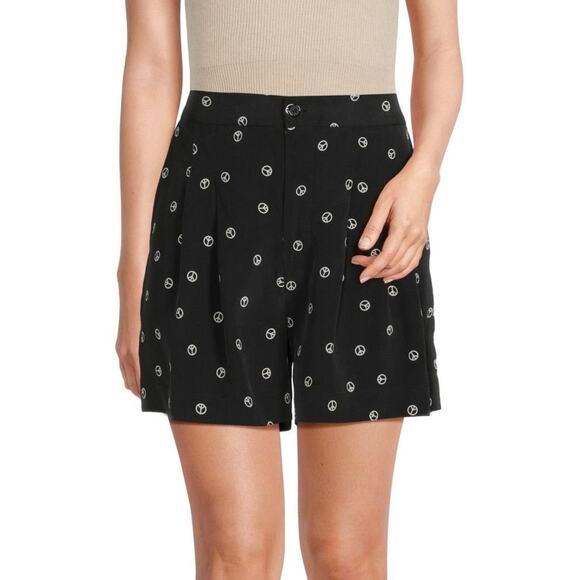 Equipment Angelique Black Peace Sign Print High Waist Silk Shorts Size 0 - Picture 1 of 9